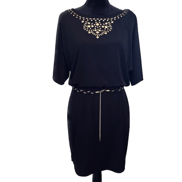 THALIA SODI Size S Black Cold Shoulder Embellished Mini Dress - Picture 2 of 12